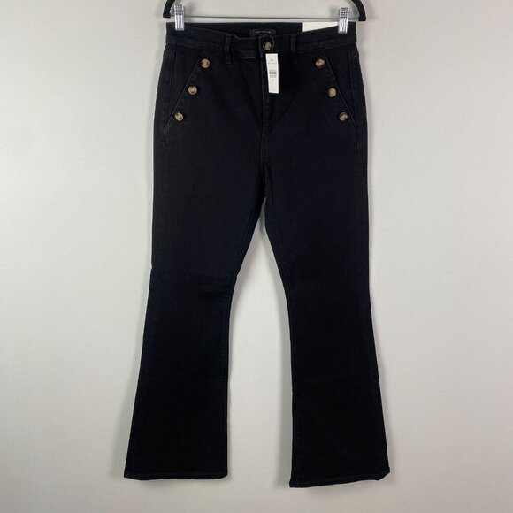Ann Taylor Loft The Flare Leg Jeans Womens 8 Black High Rise Button Accents - Picture 1 of 12